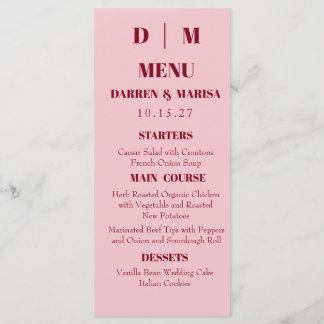 Handwritten Script Pink & Red Custom Wedding Menu