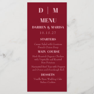 Handwritten Script Pink & Red Custom Wedding Menu