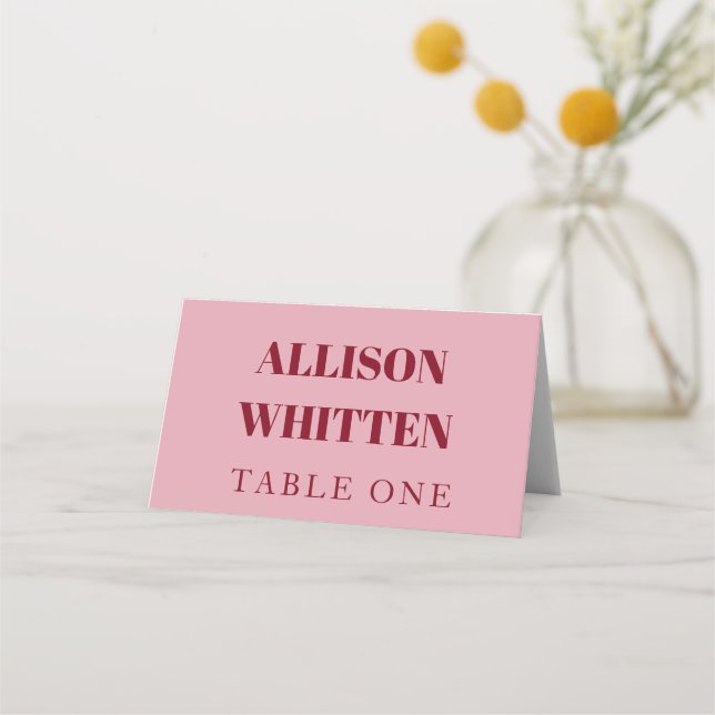 Handwritten Script Pink & Red Custom Wedding Place Card (Front)