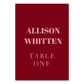 Handwritten Script Pink & Red Custom Wedding Table Number