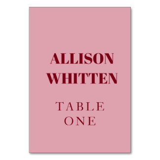 Handwritten Script Pink & Red Custom Wedding Table Number