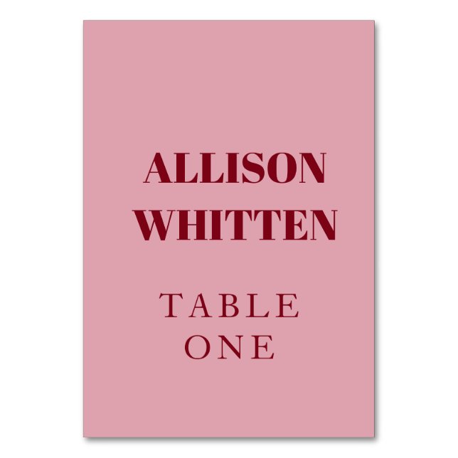 Handwritten Script Pink & Red Custom Wedding Table Number (Front)