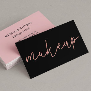 Handwritten Script Rose Gold Black Makeup Artist Business Card