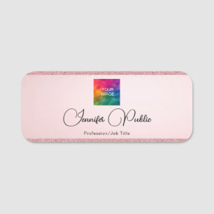Handwritten Script Rose Gold Glitter Look Template Name Tag
