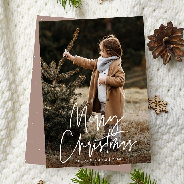 Handwritten Script Rose Taupe Merry Christmas Holiday Card (Creator Uploaded)