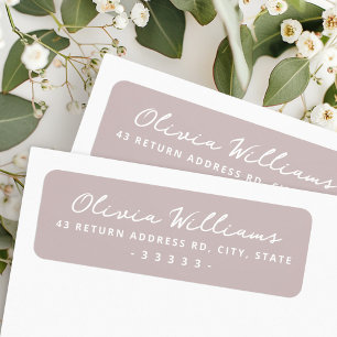 Handwritten script rose taupe return address label