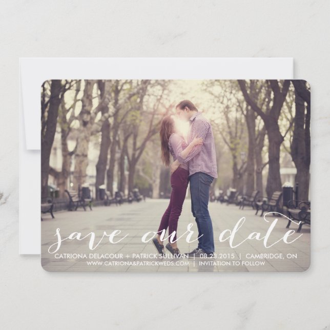 Handwritten Script Save Our Date Announcement (Front)