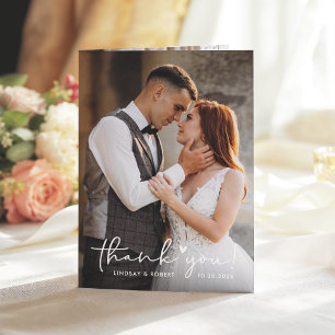 Handwritten Script Sweet Love Heart Wedding Photo Thank You Card