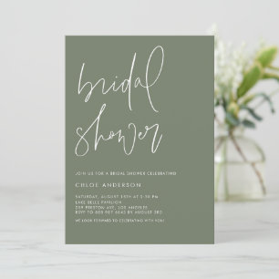 Handwritten Script Taupe Green Bridal Shower Invitation