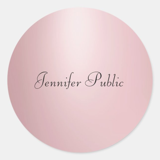 Handwritten Script Template Elegant Rose Gold Classic Round Sticker (Front)
