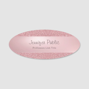 Handwritten Script Template Modern Rose Gold Glitt Name Tag