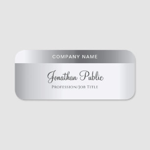 Handwritten Script Text Elegant Silver Template Name Tag