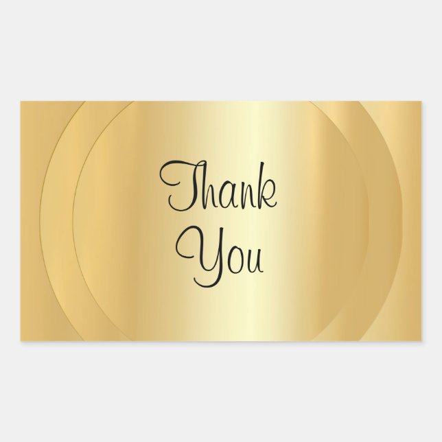 Handwritten Script Thank You Text Faux Gold Modern Rectangular Sticker (Front)