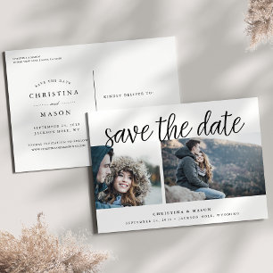 Handwritten Script Two Photo Save the Date Announcement Postcard