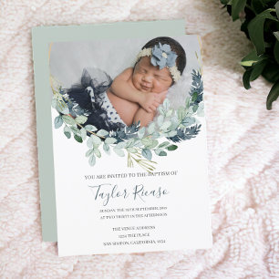 Handwritten Script Typography Wreath Baptism Invitation