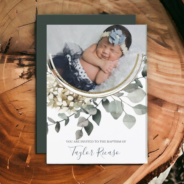 Handwritten Script Typography Wreath Baptism Invitation (Handwritten Script Typography Wreath Baptism Invitations from Ricaso. Add your own photo and text)