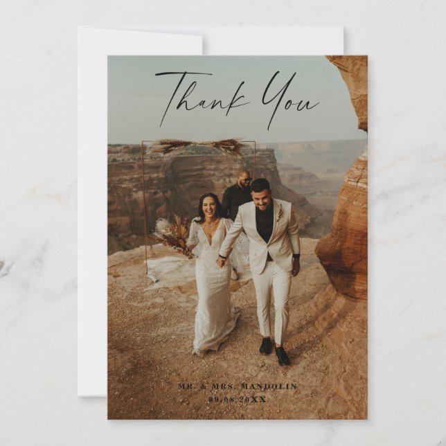 Handwritten Script Wedding 2-Photo  Thank You Card (Front)