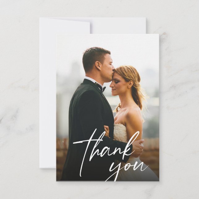 Handwritten Script Wedding 2 photos Thank You Card (Front)