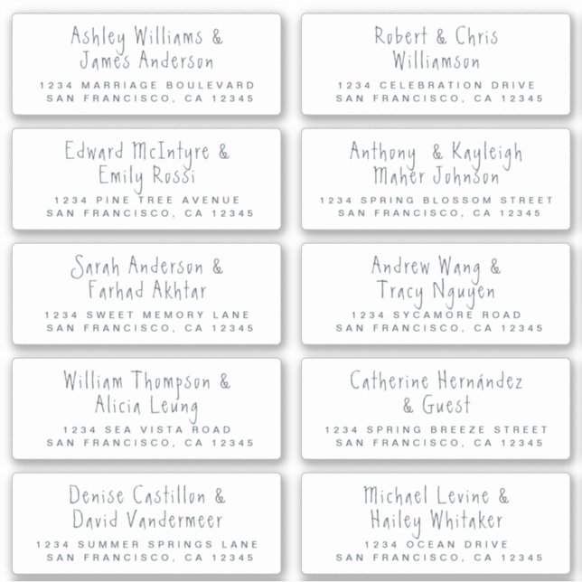Handwritten Script Wedding Guest Address Labels (Front)