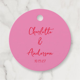 Handwritten Script Whimsical Pink Custom Wedding Favour Tags