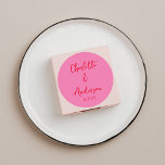 Handwritten Script Whimsy Pink Red Custom Wedding Classic Round Sticker<br><div class="desc">Handwritten Script Quirky Whimsy Wedding Custom Classic Round Sticker in Pink and Red</div>