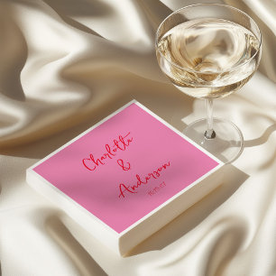 Handwritten Script Whimsy Pink Red Custom Wedding Napkin