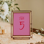 Handwritten Script Whimsy Pink Red Custom Wedding Table Number<br><div class="desc">Add a fun and personal touch to your wedding reception with our Handwritten Script Quirky Whimsy Custom Table Number in Pink and Red. This playful design features a charming handwritten script and vibrant colours, making it a delightful addition to your wedding decor. Guide your guests to their seats with style...</div>