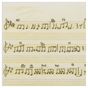 Handwritten Sheet Music Song Notes Antique Ivory Fabric