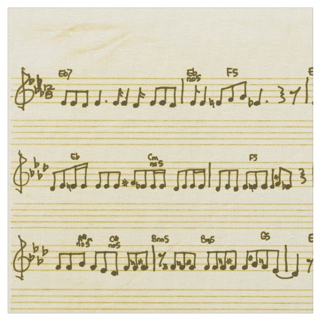 Handwritten Sheet Music Song Notes Antique Ivory Fabric (Close Up)