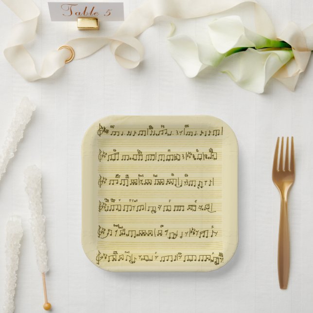 Handwritten Sheet Music Song Notes Antique Ivory Paper Plate (Wedding)