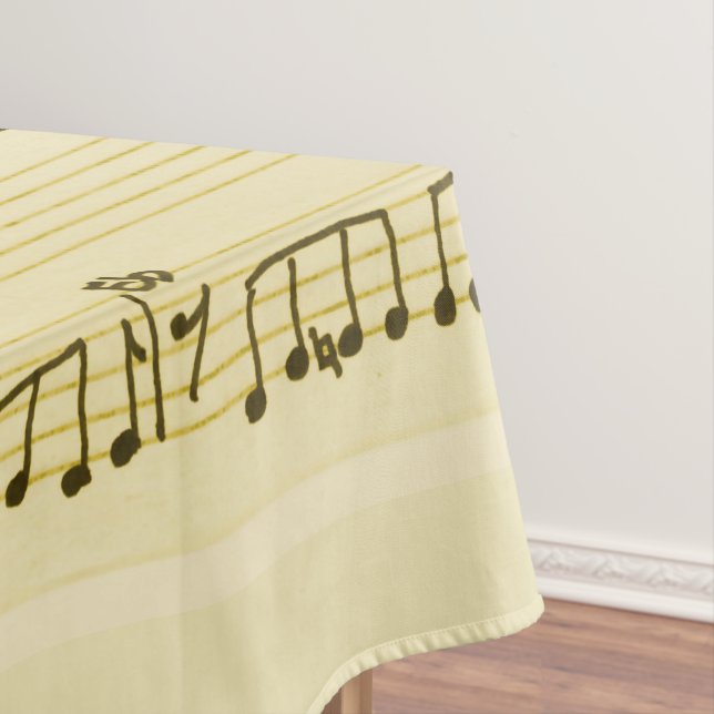 Handwritten Sheet Music Song Notes Antique Ivory Tablecloth (In Situ)