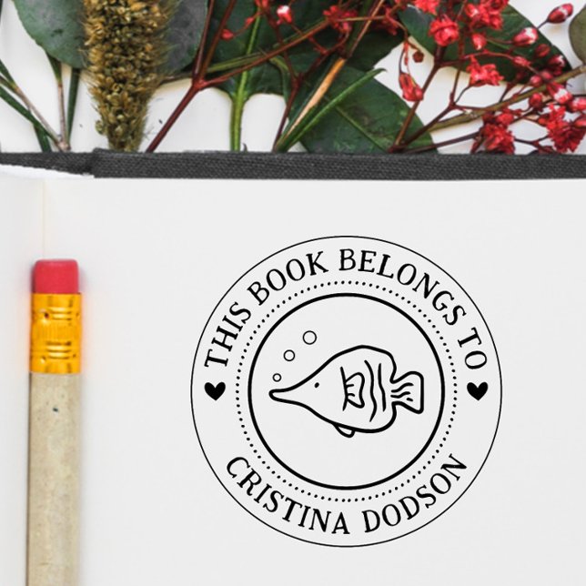 Handwritten Simple Tropical Fish Custom Book Rubber Stamp (Creator Uploaded)