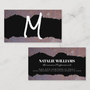 Handwritten Style Monogram Metal Rust Torn Business Card