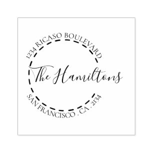 Handwritten Surname Circular Address Personalised Rubber Stamp