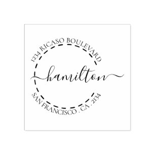 Handwritten Surname Circular Address Personalised Rubber Stamp