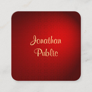 Handwritten Template Elegant Red Damask Gold Text Square Business Card