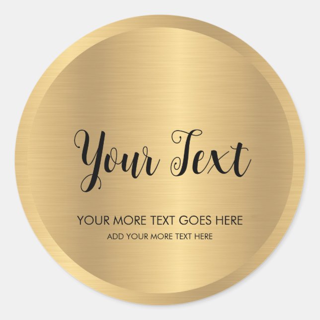 Handwritten Text Metallic Look Faux Gold Large Classic Round Sticker (Front)