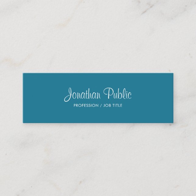 Handwritten Text Trendy Turquoise Colour Modern Mini Business Card (Front)