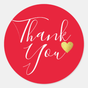 Handwritten Thank You elegant love red Classic Round Sticker