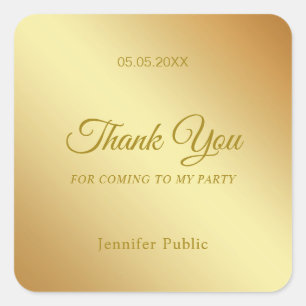 Handwritten Thank You Gold Elegant Template Chic Square Sticker