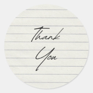 Handwritten Thank You Lined Paper  Classic Round Sticker