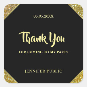 Handwritten Thank You Script Gold Glitter Template Square Sticker