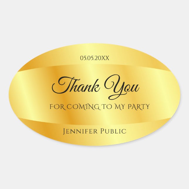 Handwritten Thank You Text Gold Look Template Oval Sticker (Front)