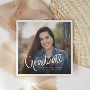 Handwritten Trendy Casual Script Photo Graduation Napkin
