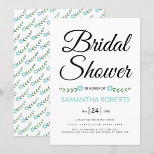 Handwritten typography aqua bridal shower wedding invitation