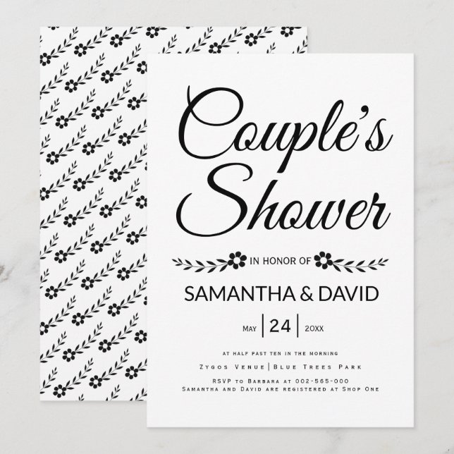 Handwritten typography couple's shower wedding invitation (Front/Back)