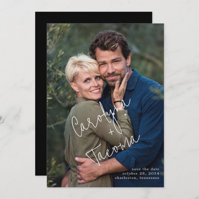 Handwritten Typography Names Photo Save the Date (Front/Back)