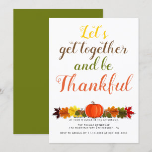 Handwritten typography pumpkin leaves Thanksgiving Invitation