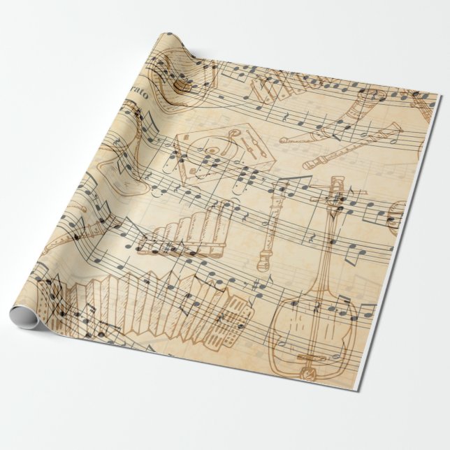 Handwritten Vintage Sheet Music Note Wrapping Paper (Unrolled)