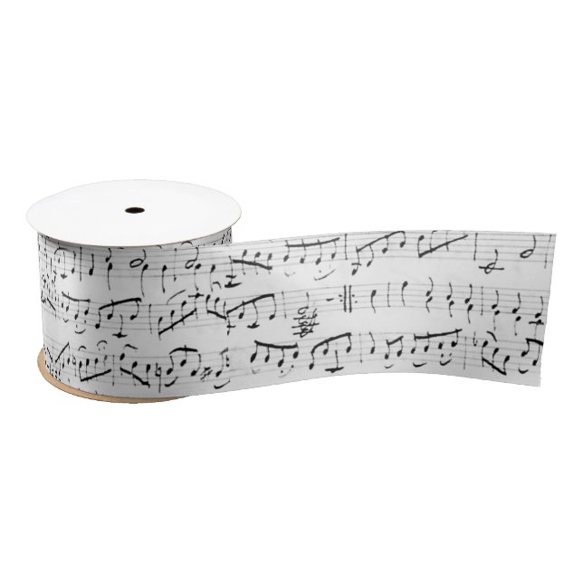 Handwritten Vintage Sheet Music White Ribbon Satin Ribbon (Spool)
